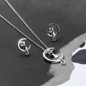 Sterling Silver Cat And Crescent Necklace, 4 of 5