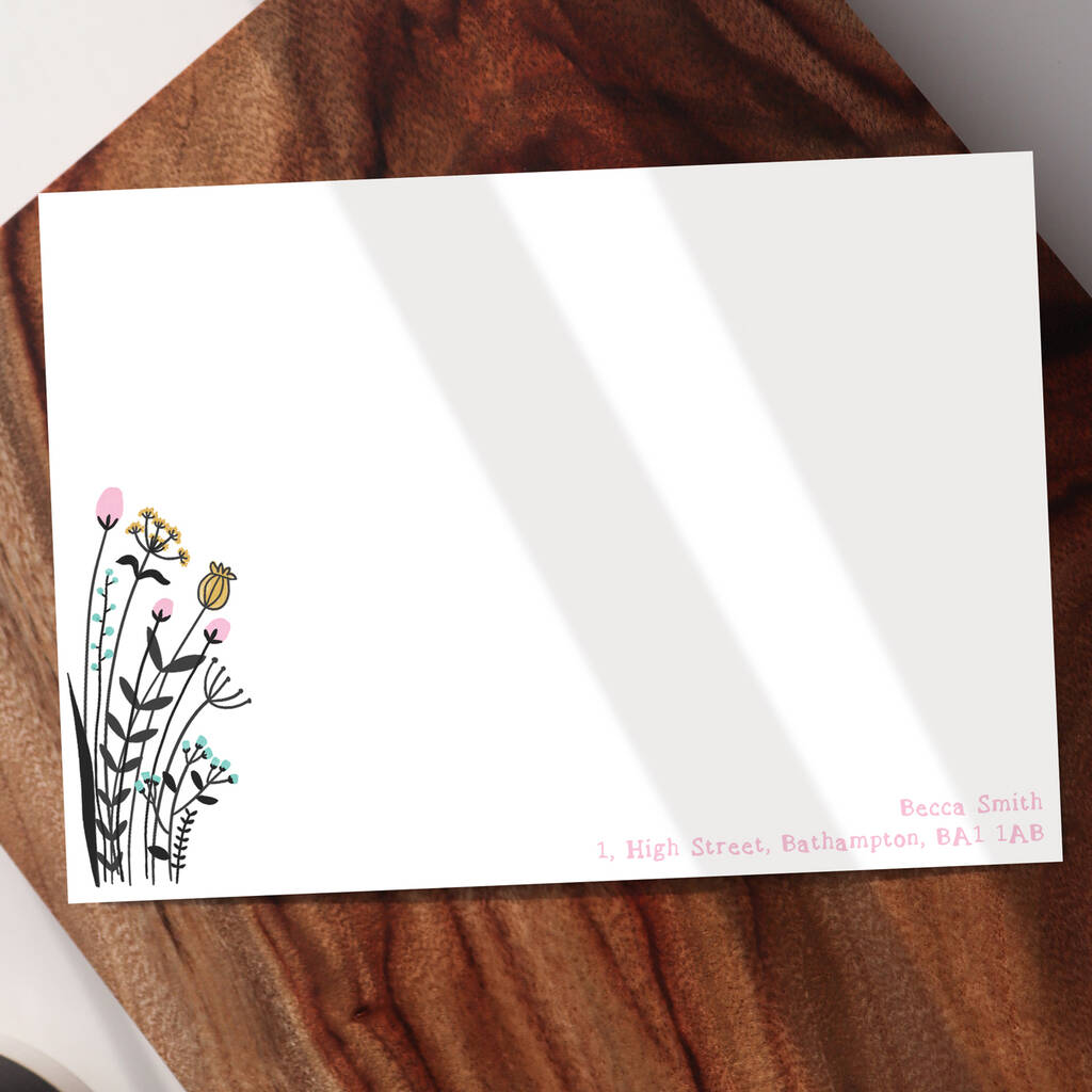 Floral Personalised Note Cards With Envelopes By Lunella