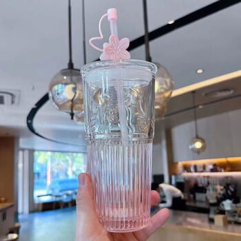 Pink Iced Coffee Glass With Lid And Straw, 2 of 2