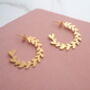 Gold Plated Olive Branch Leaf Hoop Stud Earrings, thumbnail 2 of 4