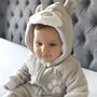 Personalised Soft Baby Grey Teddy Onesie, thumbnail 3 of 8