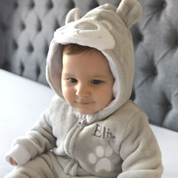 Personalised Soft Baby Grey Teddy Onesie, 3 of 8