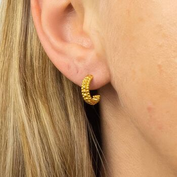 Yellow Gold Plated Beaded Half Hoop Earrings, 3 of 9