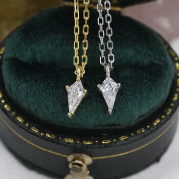 Sterling Silver Extra Tiny Rhombus Kite Cz Necklace, 6 of 12