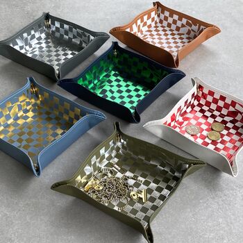 Father's Day Gift Check Recycled Leather Catch All Tray For Watches, Jewellery Etc, 2 of 4