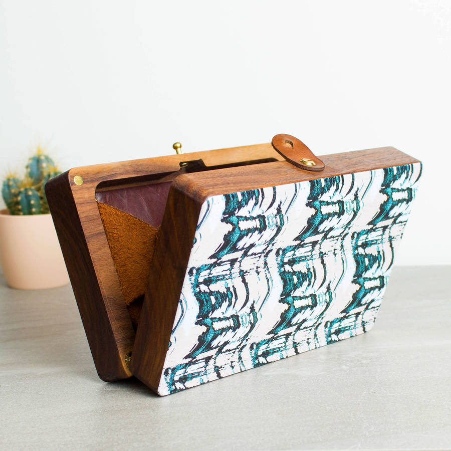 Personalised Wooden Clutch Hinge Bag By Create Gift Love