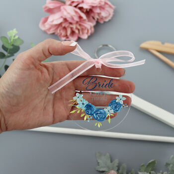 Personalised Clear Wedding Hanger Blue Rose, 2 of 5