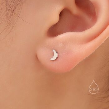 Sterling Silver Mismatched Moon And Star Barbell Earrings, 3 of 12