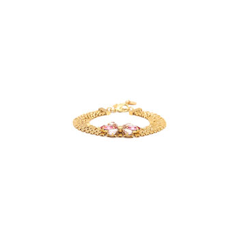 Four Rows Gold Plated Mesh Chain Bracelet With Pink Crystal, 2 of 3