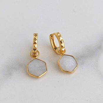 The Hexagon Moonstone Gold Plated Gemstone Earrings, 4 of 7