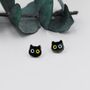 Black Odd Eyed Cat Stud Earrings In Sterling Silver, thumbnail 1 of 12