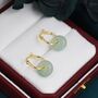Sterling Silver Dangling Green Aventurine Jade Donut Hoop Earrings, thumbnail 5 of 12