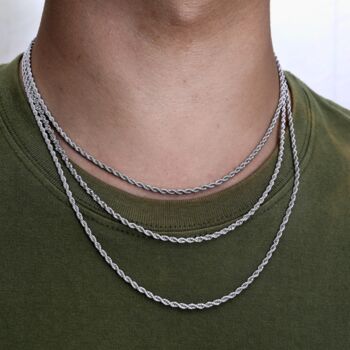 Mens 2mm Steel Silver Rope Chain Necklace For Men, 8 of 10