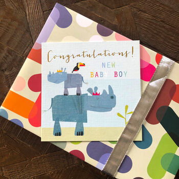 Gold Foiled Baby Boy Rhinos Card, 4 of 5