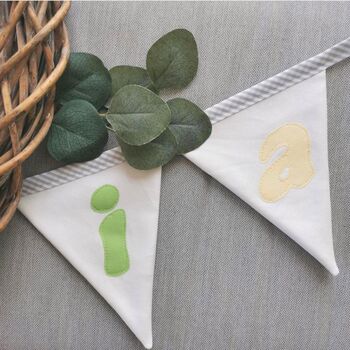 Summer House Bunting Flags, Pastel Rainbow Fabric Bunting, Personalised Name Banner For Child's Bedroom, Decorative Garland, 5 of 9