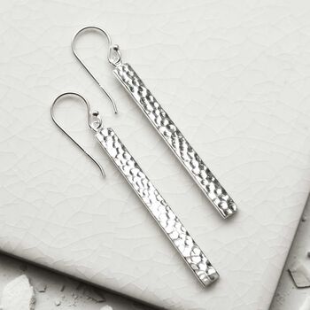 Sterling Silver Hammered Bar Earrings, 5 of 11