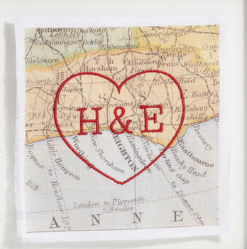 Personalised Embroidered Heart Map Picture, 4 of 6