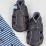 Dotty Fish Navy Soft Leather Baby Sandals With Barefoot Soles, thumbnail 1 of 8