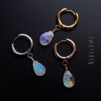 Moonstone Crystal Teardrop Hoop Earrings, 4 of 10