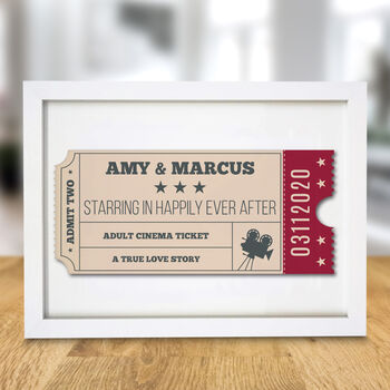 Personalised Couples Cinema Ticket A4 White Framed Print, 2 of 3