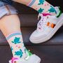 Women's Bamboo Socks Cream Sea Turtles And Starfish, thumbnail 1 of 5