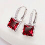 Red Square Crystal Huggie Hoop Earrings, thumbnail 1 of 3