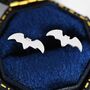 Tiny Bat Stud Earrings In Sterling Silver, thumbnail 1 of 12