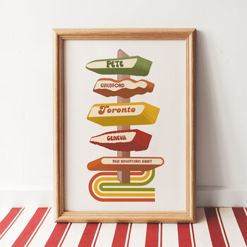 Retro Sixties Signpost Personalised Print Gift For Him, 2 of 3