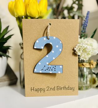 Personalised 2nd Birthday No. Two Wooden Keepsake Card, 4 of 9