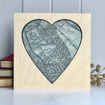 Heart Shaped Map Printed On Wood For 5th Wedding, 2 of 11