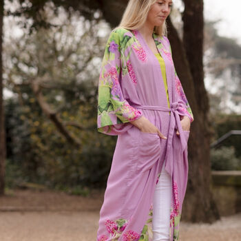 Buddleia Viscose Kimono Robe With Floral Print, 6 of 7