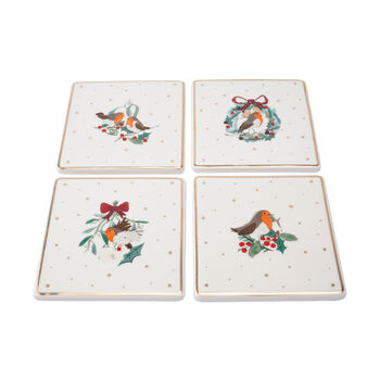 Set Of Four Robin Christmas Ceramic Coasters, 2 of 2