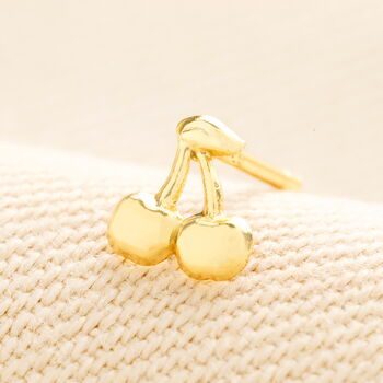 Sterling Silver Cherry Piercing Earring In Gold Plating, 2 of 5