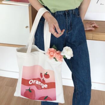 Large Canvas Tote Bag With Orange Summer Style, 2 of 4