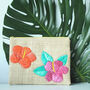 Hand Embroidered Raffia Pouch Bag Hibiscus Flowers, thumbnail 1 of 2