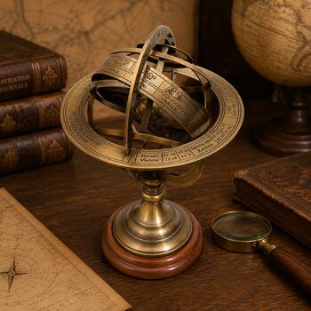 Personalised Bronze Armillary Sphere With Wooden Base, 3 of 11