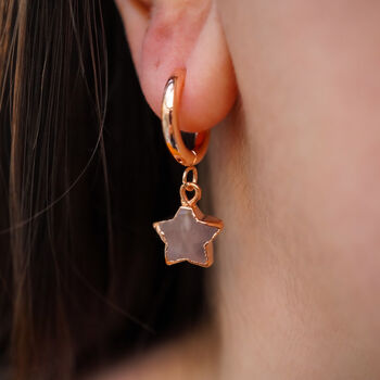 Rose Quartz Star Hoop Earrings, 2 of 10