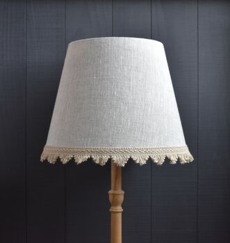 Natural French Drum Lampshade With A Blue Trim, 3 of 9