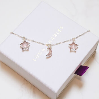 Amelia Rose Quartz Star And Moon Charm Bracelet, 5 of 7