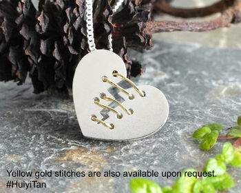 Mended Heart Necklace With Silver Sutures, 2 of 2