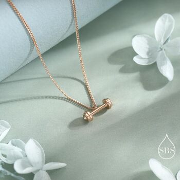 Sterling Silver Delicate Dumbbell Pendant Necklace, 5 of 11