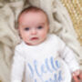 'Hello World' Embroidered Personalised Babygro Sleepsuit, thumbnail 2 of 6