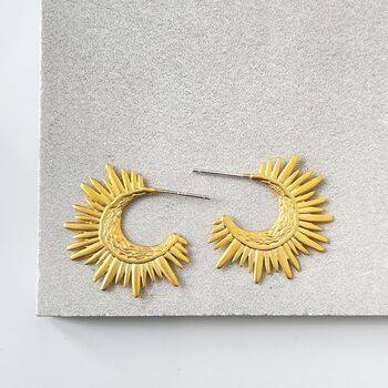 Gold Plated Statement Sunburst Hoop Earrings, 4 of 4