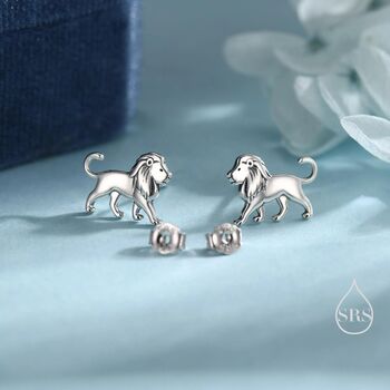 Sterling Silver Lion Stud Earrings, 5 of 12