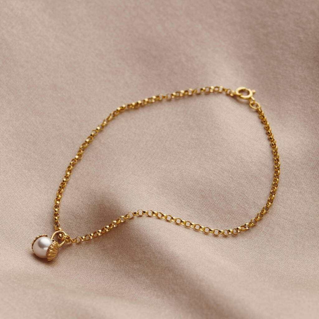 9ct Gold Pearl And Shell Charm Bracelet, 1 of 7