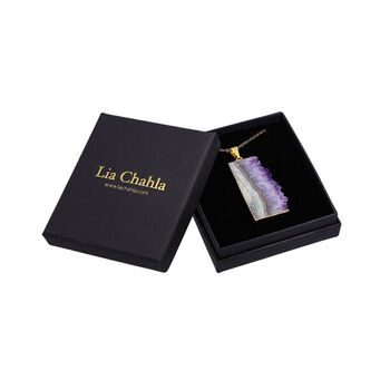 Amethyst Rectangular Geode Necklace Gift For Her / 18' Gold Plated Chain, 3 of 4