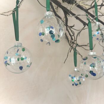 Set Of Six Green And Blue Bauble Christmas Baubles Tree Decor, 4 of 4