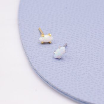 Sterling Silver Tiny White Opal Marquise Stud Earrings, 4 of 10