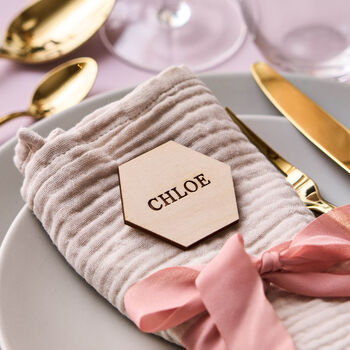 Wooden Hexagon Wedding Place Setting, 2 of 8