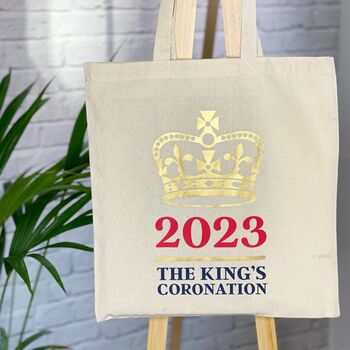 King Charles Coronation Tote Bag With Gold Crown, 2 of 3